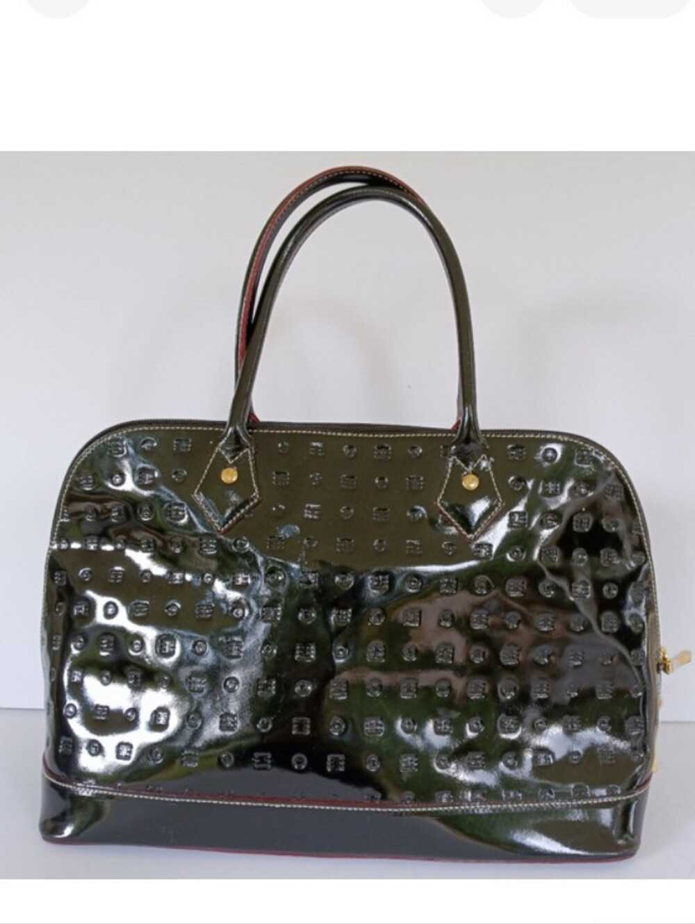 ARCADIA Black Patent Leather Logo Satchel